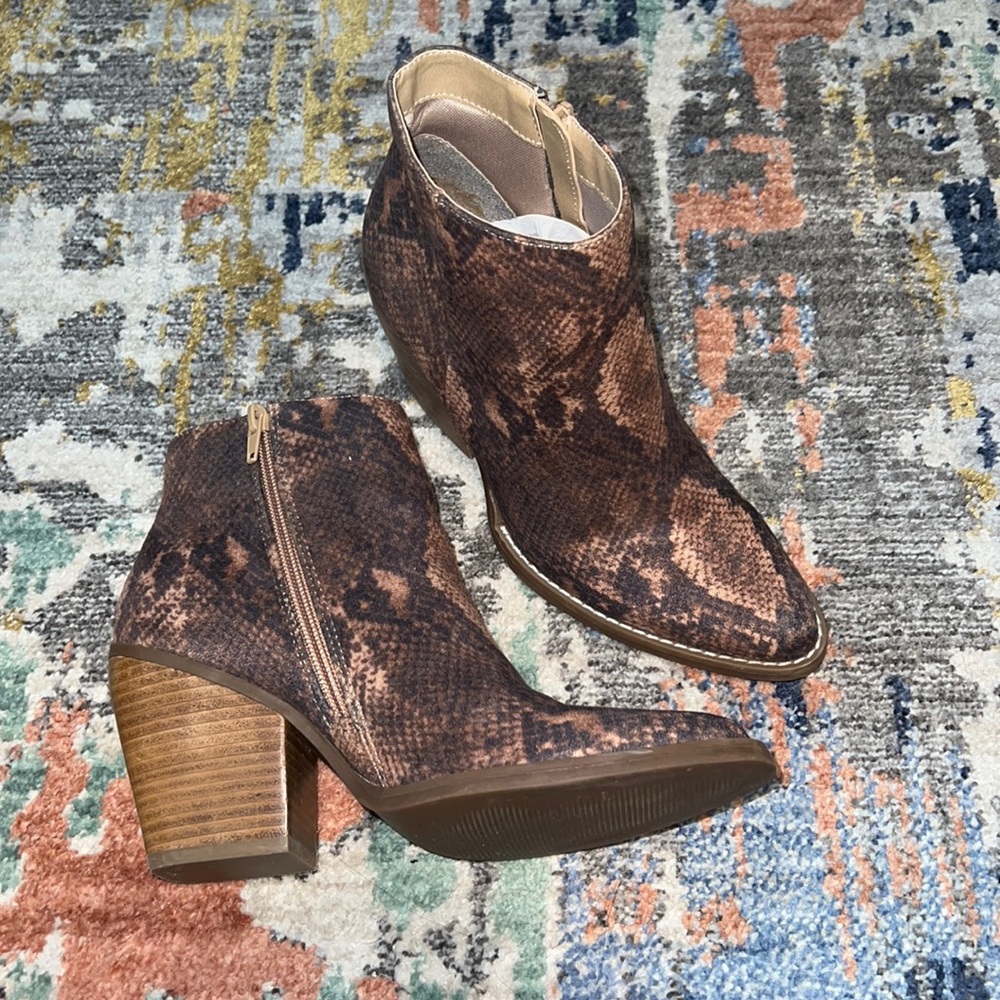 Snake print booties